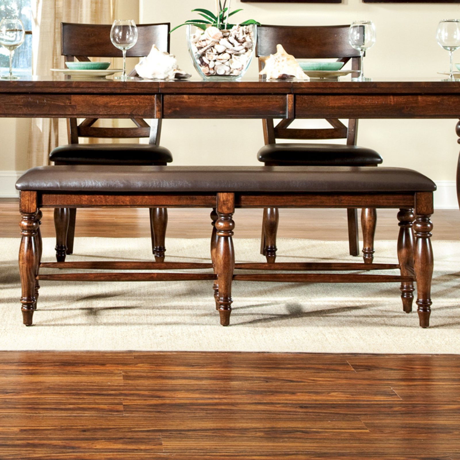 54" Raisin Brown Mango Wood Backless Bench with Faux Leather Seat