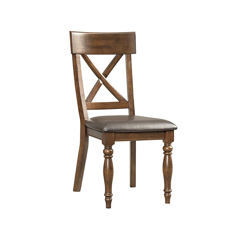 Brown Faux Leather Upholstered Cross Back Side Chair Set