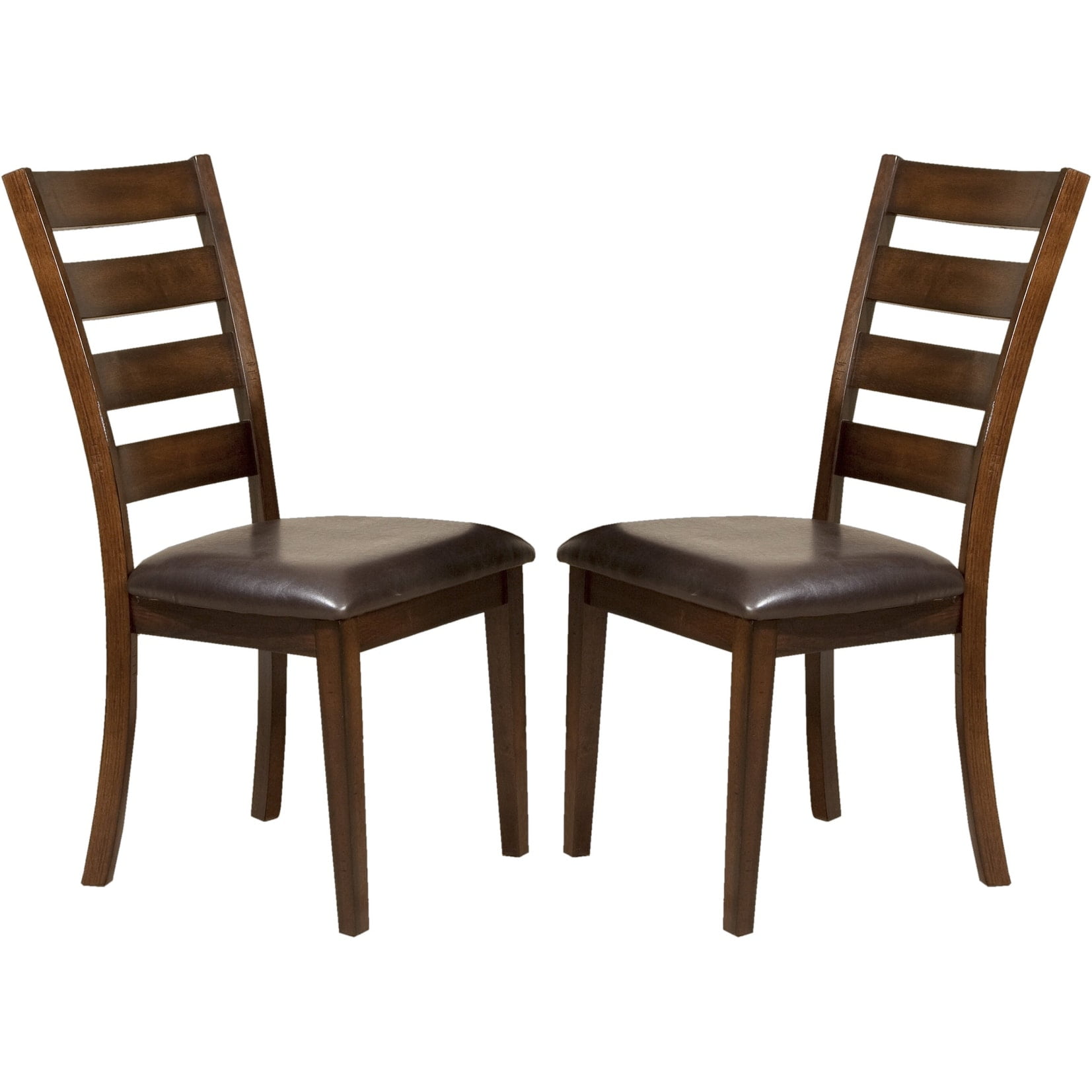 Brown Faux Leather Upholstered Ladderback Side Chair Set