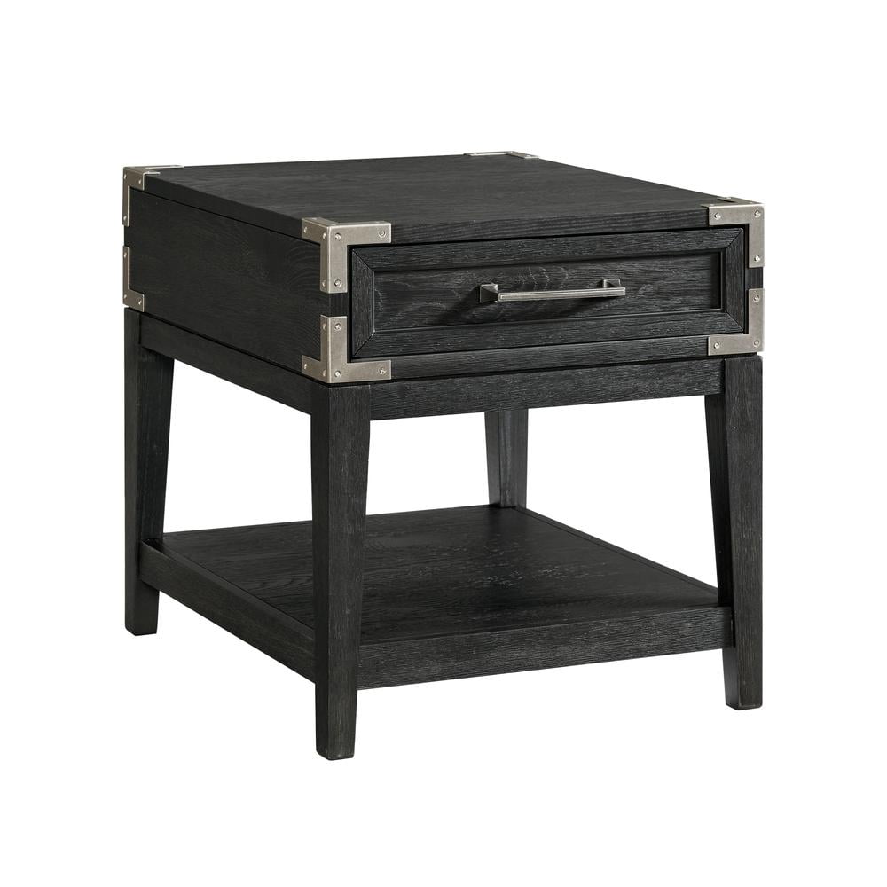 Black Oak Veneer and Metal Rectangular End Table with Storage