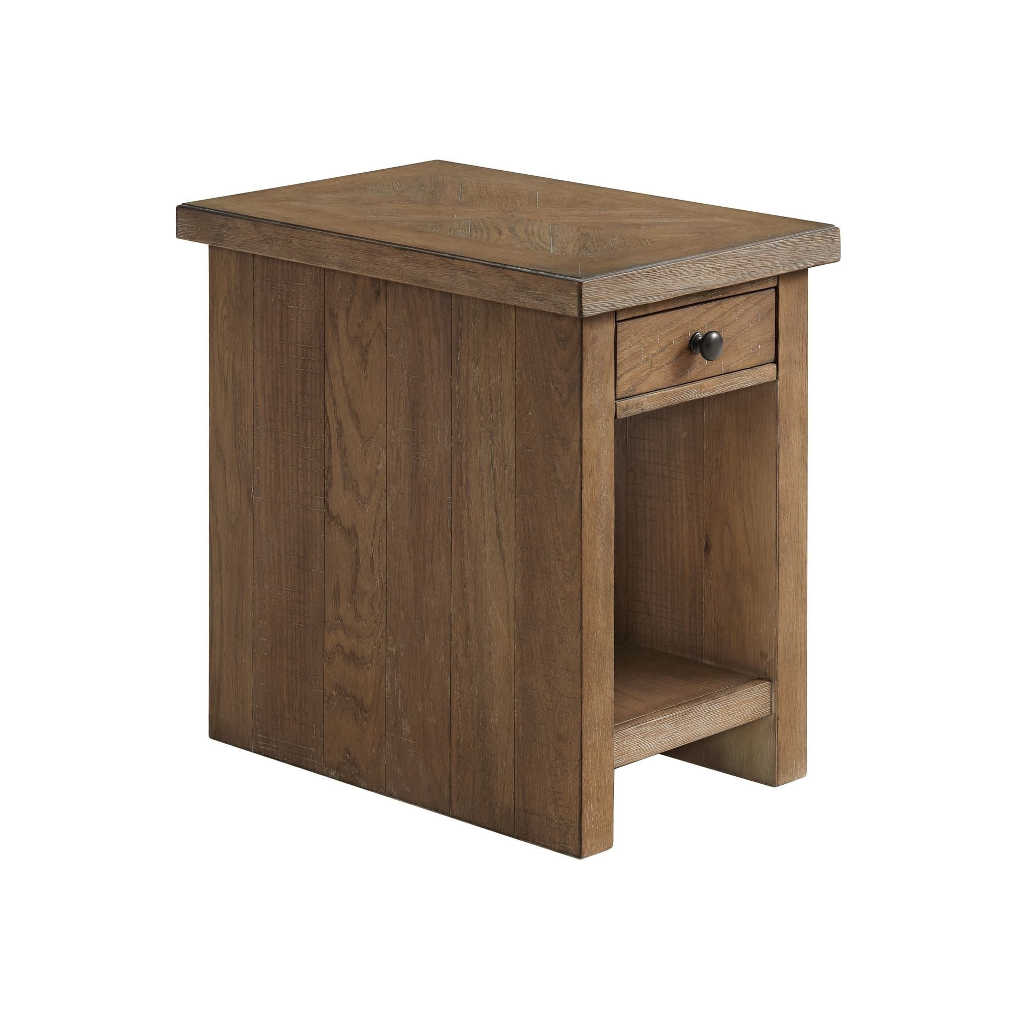 Weathered Oak Rectangular Chairside Table with Storage