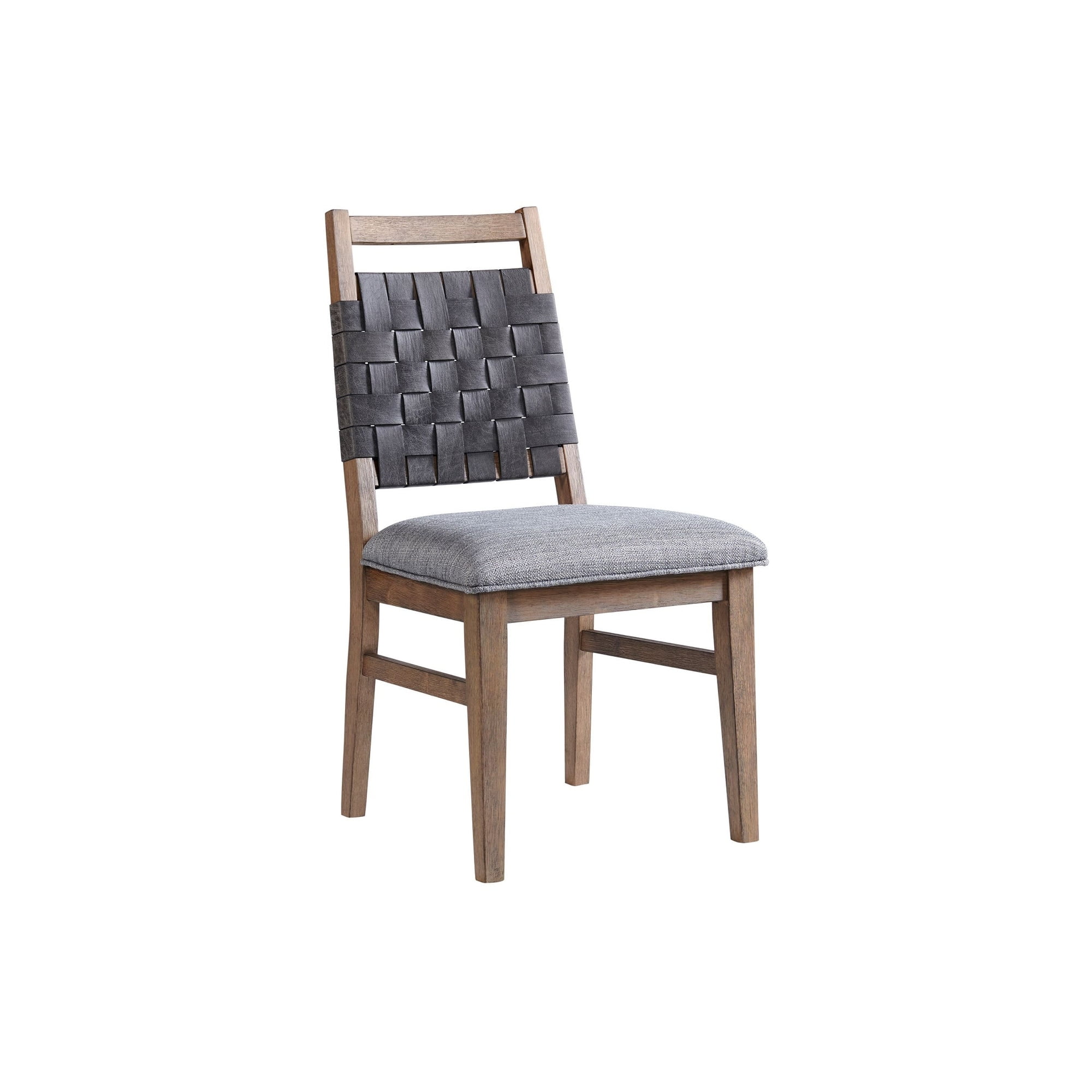 Gray Woven Leather and Wood Upholstered Side Chair