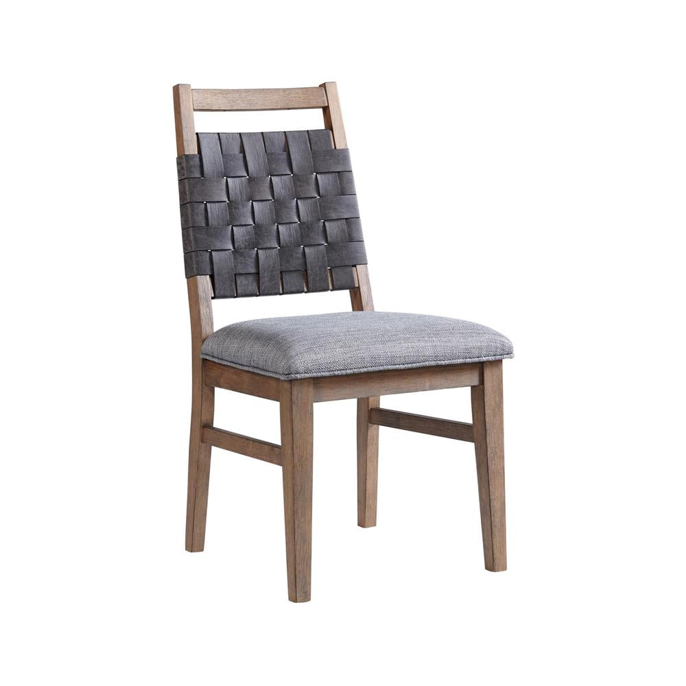 Gray Woven Leather and Wood Upholstered Side Chair