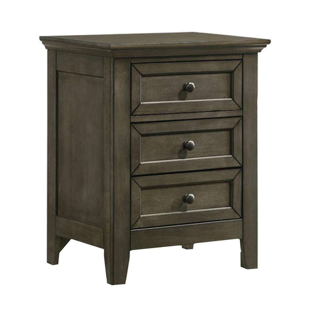 Gray Transitional 3-Drawer Solid Wood Nightstand