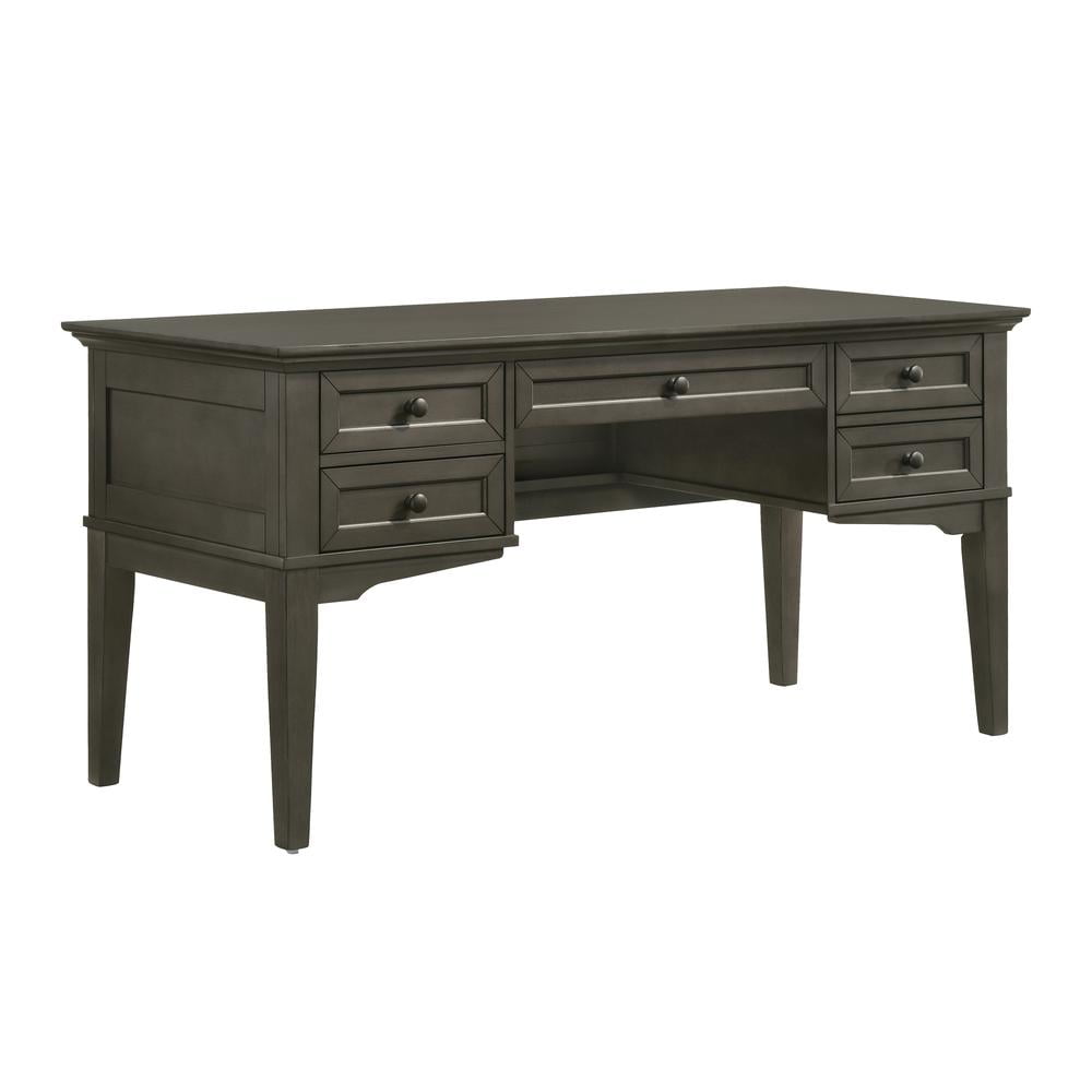 Gray Solid Wood Executive Desk with Drawer and Filing Cabinet