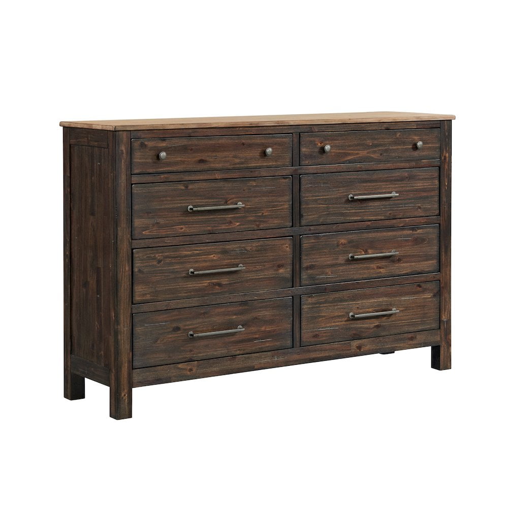 Rustic Driftwood and Sable 8-Drawer Solid Acacia Dresser