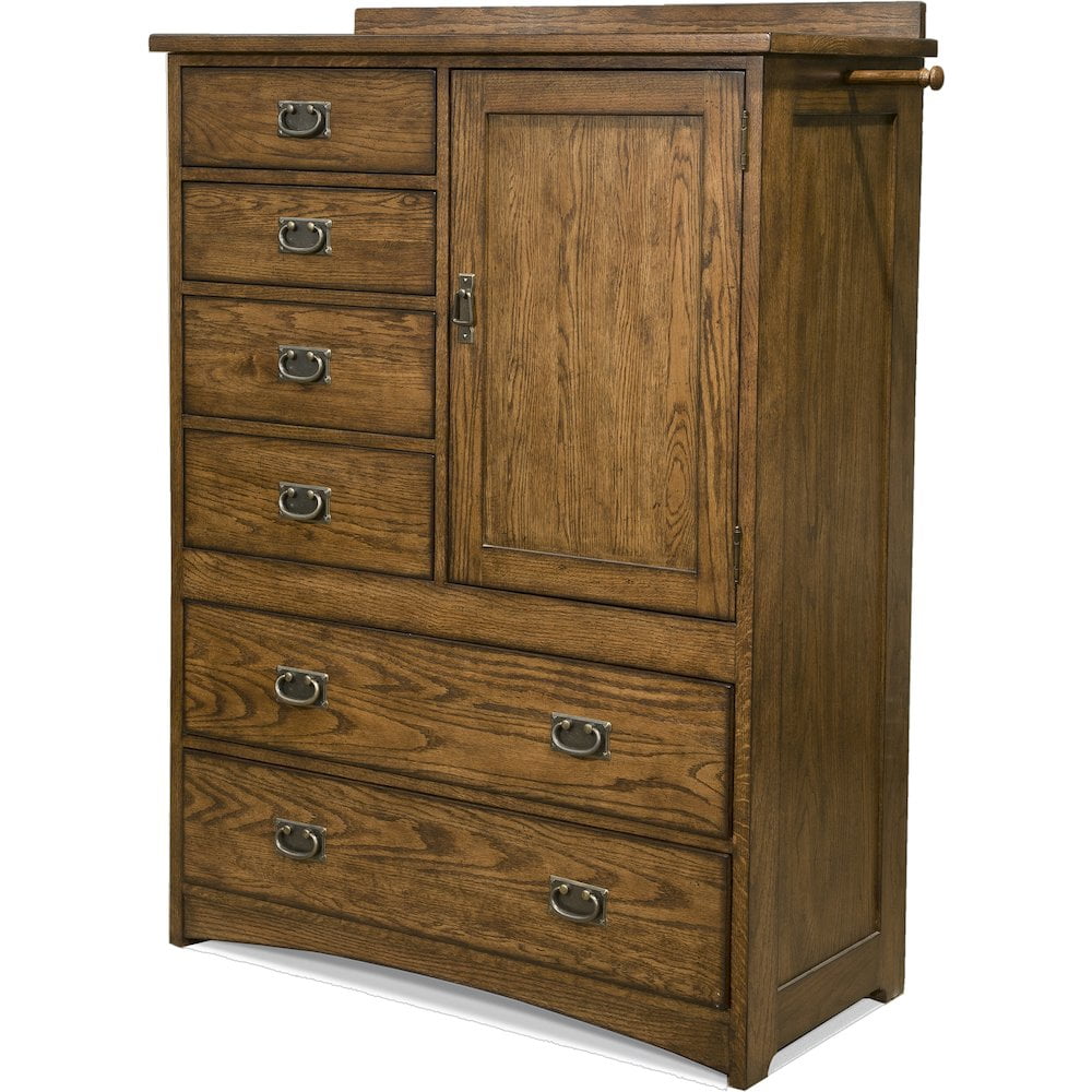 Mission Style Solid Oak Brown 6-Drawer Chest with Door