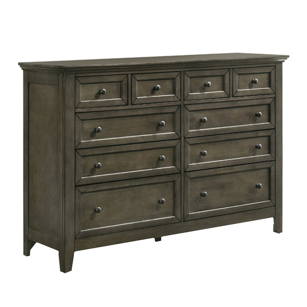 Gray Rubberwood and Birch Veneer 10-Drawer Dresser