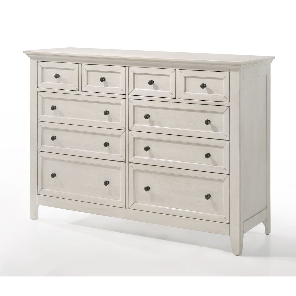 Rustic White Rubberwood 10-Drawer Dresser with Bronze Hardware
