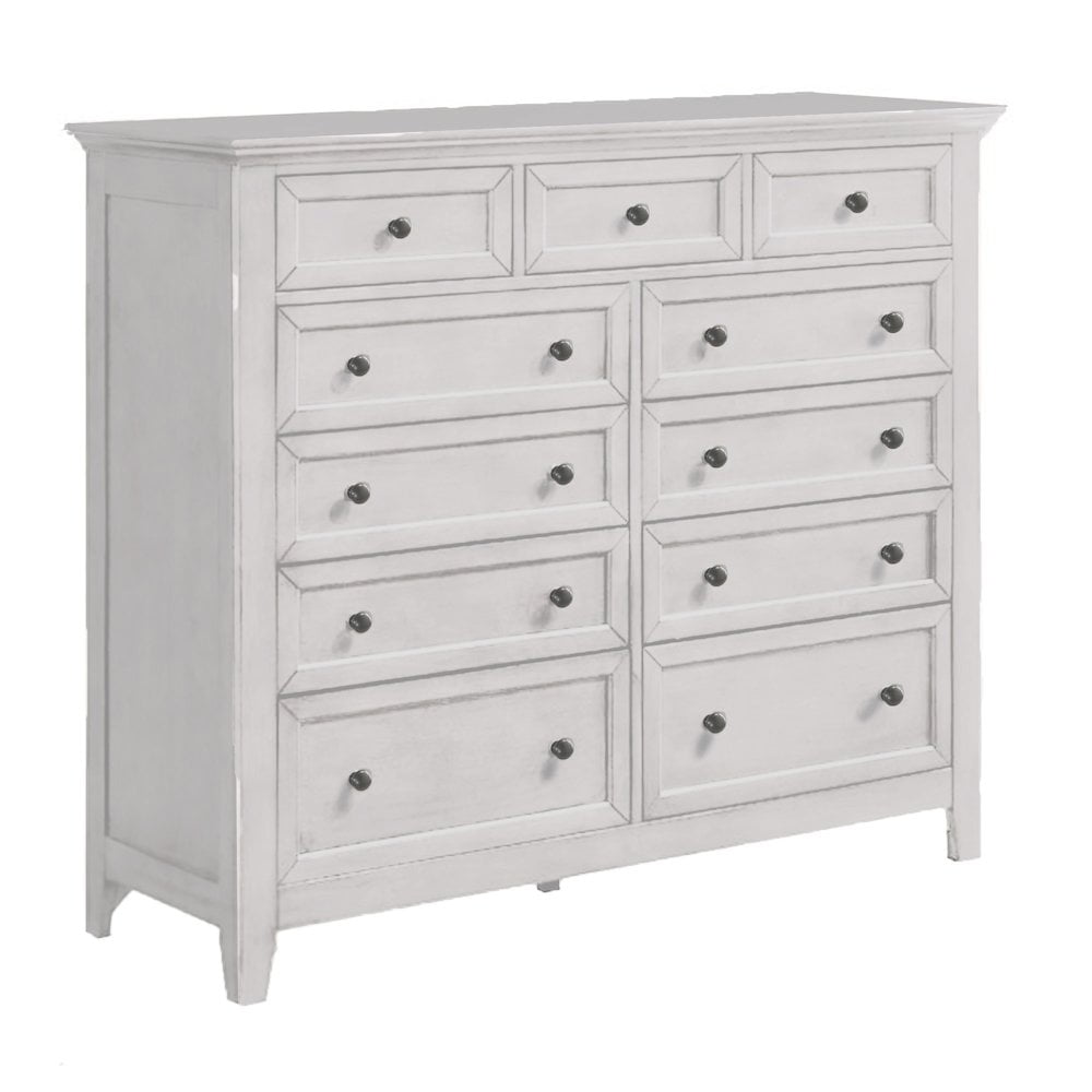 Rustic White Solid Wood 11-Drawer Gentlemen's Chest
