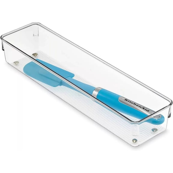 Interdesign 52530 3.2" x 12.8" x 2" Linus Clear Plastic Drawer Silverware Organizer