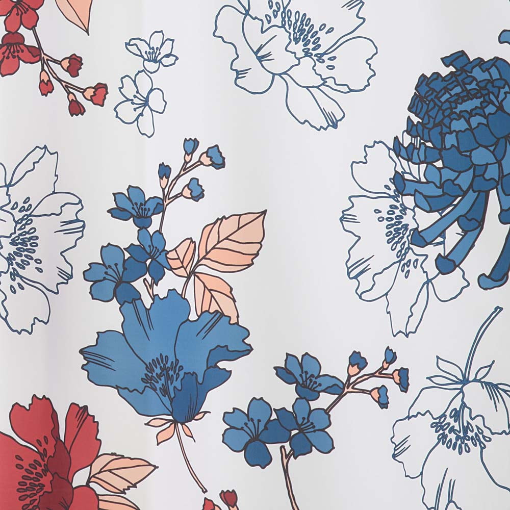 Cottage Floral Red and Blue Fabric Shower Curtain, 72" x 72"