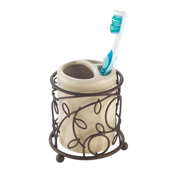 Interdesign Twigz Ceramic Toothbrush Holder, Vanilla/Bronze