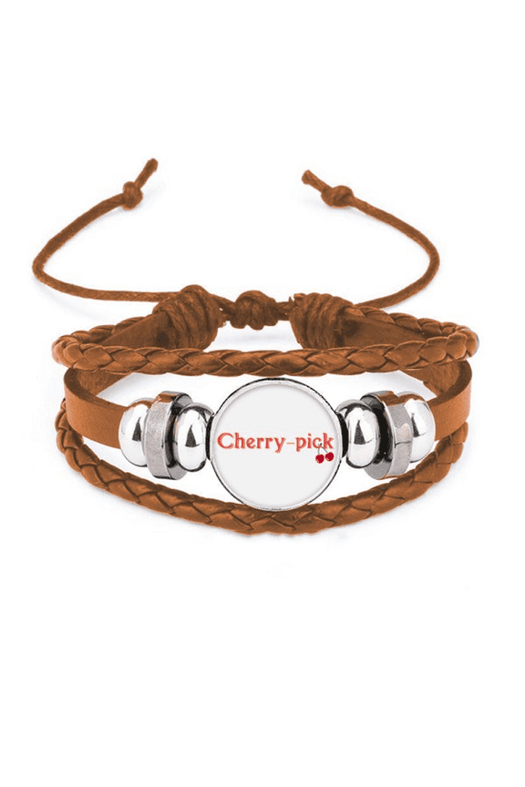 Interesting Catchword Cherry Pick Bracelet Wristband Leather Jewelry Ornament
