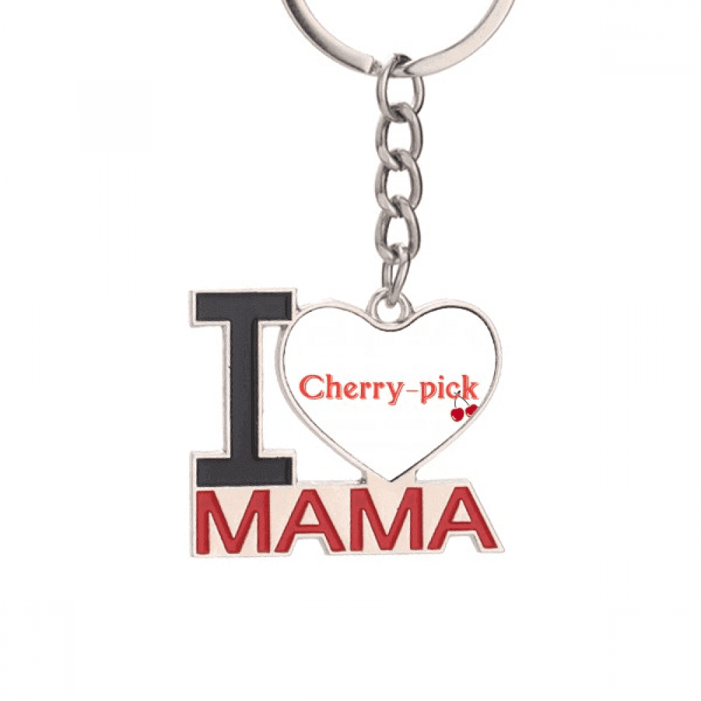 Interesting Catchword Cherry Pick Keychain Metal Keyring Holder Love MAMA Mother
