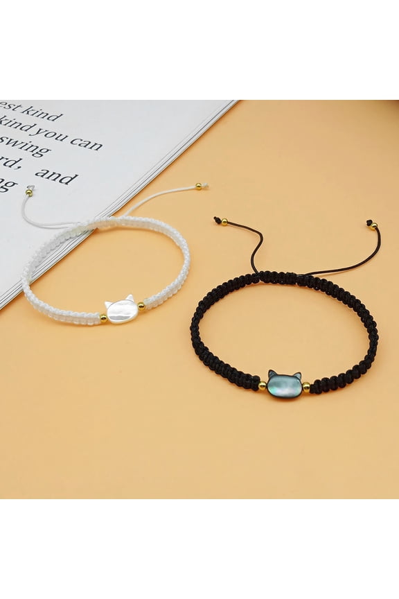 Interesting Design Female Shell Black Cat Hand Woven Hand Rope Bracelet