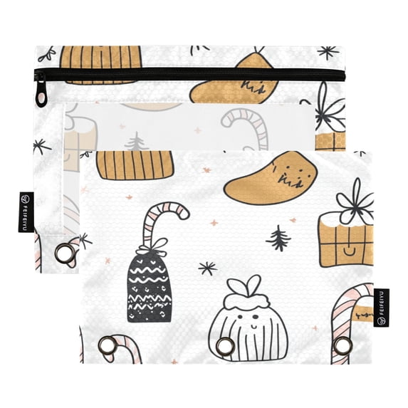 Interesting Festive Doodles 9.8x7.1in Water Resistant Binder Pouch, 3-Ring Compatible, Transparent Front