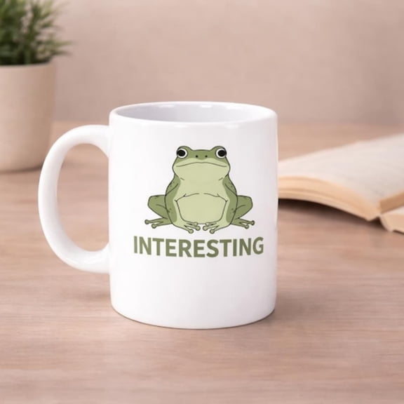 Interesting Frog Mug Funny Frog Coffee Mug Sarstic Reaction Mug Neutral Response Mug Minimal Humor Meme Mug.