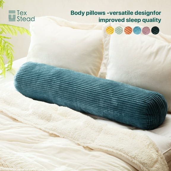CHARRYARN by TexStead Cuddle Pillow Bolster Pillow Corduroy Cylindrical Bed Pillow - Multifunctional Long Pillow- uitable for yoga,Lumbar and Neck Support Roll Pillow - Blue(8"x35.4")
