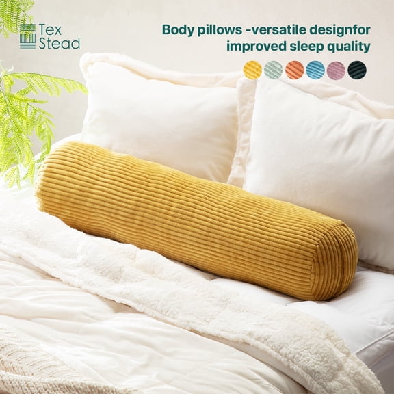 CHARRYARN by TexStead Corduroy Cylindrical Bolster Cuddle Pillow, Multifunctional Long Roll Pillow for Neck and Lumbar Support, Yoga & Bed Rest- Yellow(8"x35.4")