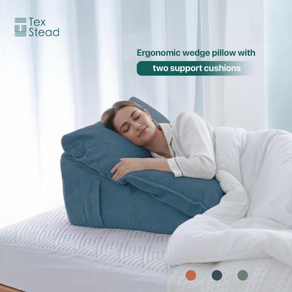CHARRYARN by TexStead Bed Reading Pillows-Wedge Pillow -Back Rest for Back Support - for Sitting in Bed-Decorative Throw Pillows for Couch Livingroom Blue
