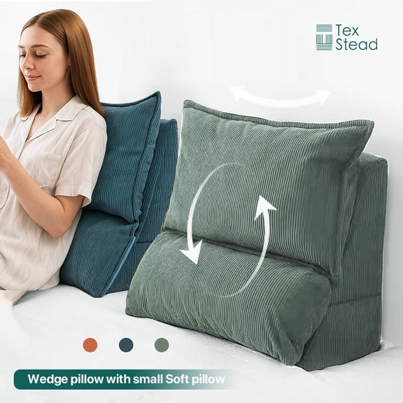 CHARRYARN by TexStead  Bed Reading Pillows-Wedge Pillow-Back Rest for Back Support - for Sitting in Bed-Decorative Throw Pillows for Couch Livingroom Green