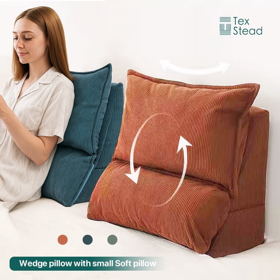 CHARRYARN by TexStead  Bed Sitting Pillow Wedge Pillow Back Lumbar Pad Bed Office Chair Rest Support Pillow （19 x 19 x 9 in，Orange）