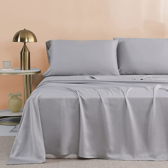Interesting Home Rayon Derived from Bamboo Cooling Sheet Set,100% Rayon Luxury Silky Soft Breathable for Hot Sleeper, 16" Deep Pocket Sheets with Pillowcase,Cal King-4 Pieces,Gray