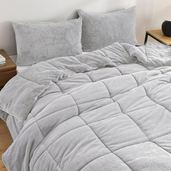 CHARRYARN Faux Fur Comforter Set, Plush Fluffy Bedding with Pillow Shams, Ultra Soft and Warm Blanket for Winter, Luxury Cozy Bed Set  (Light Gray, Comforter*1, Pillowcase *1)