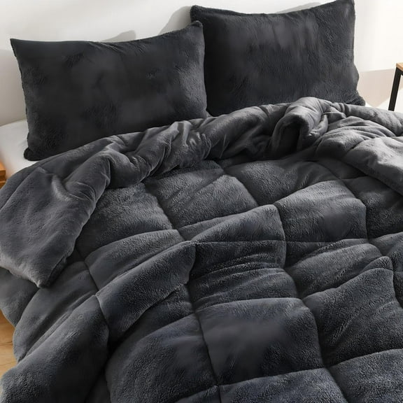 CHARRYARN Faux Fur Comforter Set, Plush Fluffy Bedding with Pillow Shams, Ultra Soft and Warm Blanket for Winter, Luxury Cozy Bed Set (Comforter x 1, Pillowcase x 1)