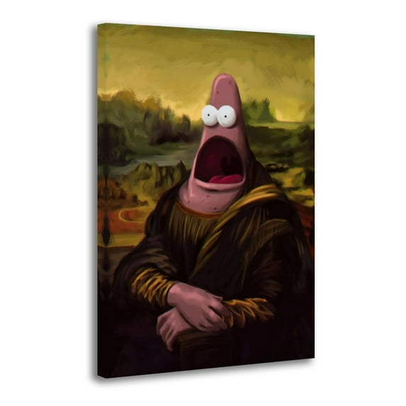 Interesting Mona Lisa Patrick Star Cartoon Wall Art Poster Scroll Canvas Painting Picture Living Room Decor Home 16x24inch(40x60cm)