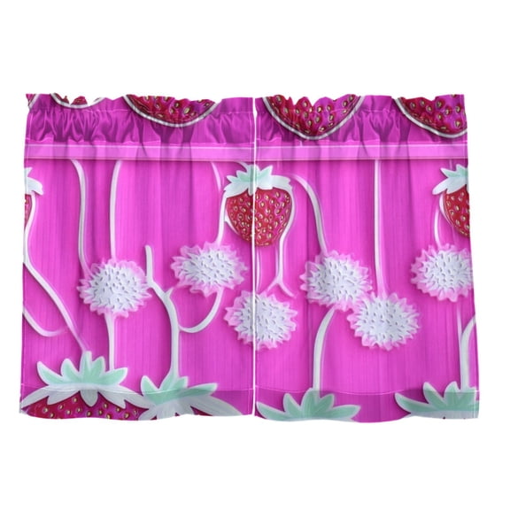 Interesting Strawberry Pattern 27"x24" Linen Look Cafe Curtain Set with Privacy and UV Protection