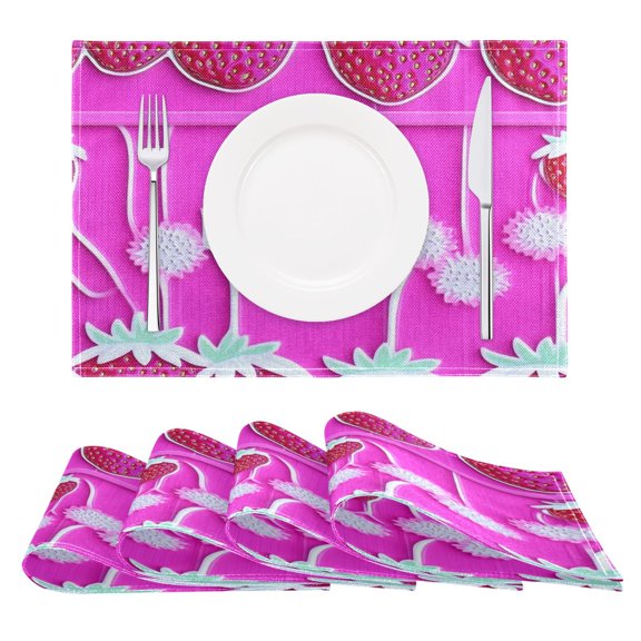 Interesting Strawberry Pattern Reversible Placemat Non Slip Coffee Mat 18x12 Inch for Dining, Kitchen, Coffee