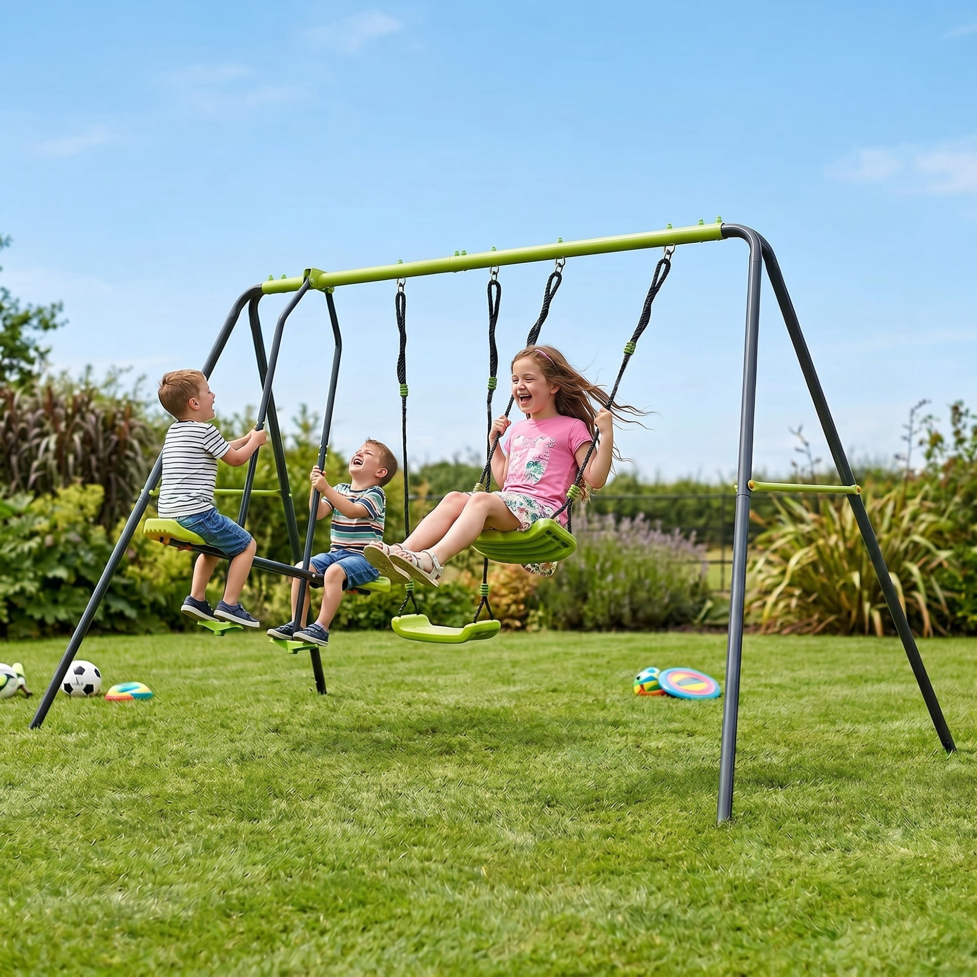 Interesting Swingset with Plastic Safe Swing Set,3 Seat Metal Swing Set,440lbs for Outdoor Playground for Age 3+