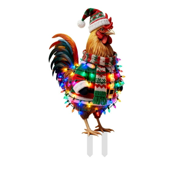 Interesting Xmas Chicken Garden Ground Stake Adornment Colorful Insert Art Xmas Outdoor Ornamentation For Yard Gel for Mens Shoes Go2garden Solar Lights Yard Signs with Garden for Animals Merry