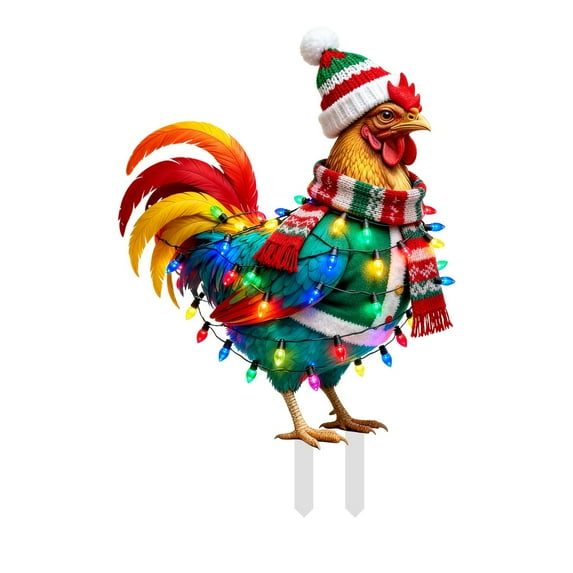 Interesting Xmas Chicken Garden Ground Stake Adornment Colorful Insert Art Xmas Outdoor Ornamentation For Yard Gel for Mens Shoes Go2garden Solar Lights Yard Signs with Garden for Animals Merry