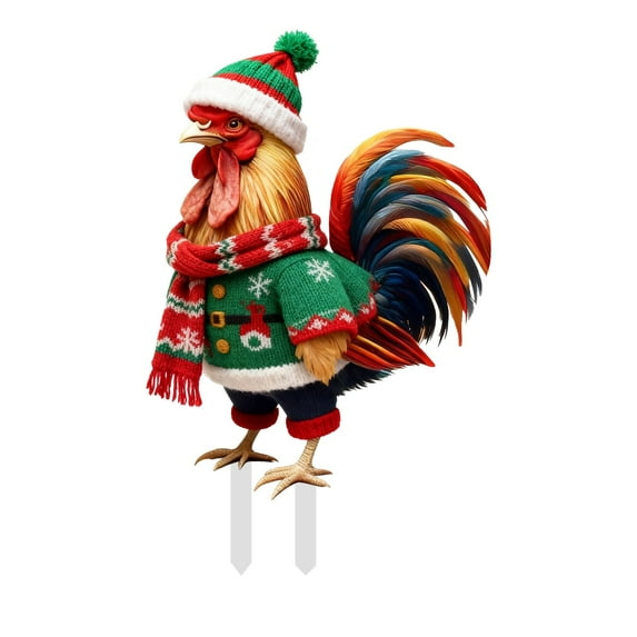 Interesting Xmas Chicken Garden Ground Stake Adornment Colorful Insert Art Xmas Outdoor Ornamentation For Yard Outdoor Vegetable Garden Markers Small Garden Flags for outside Valentines Metal Holder