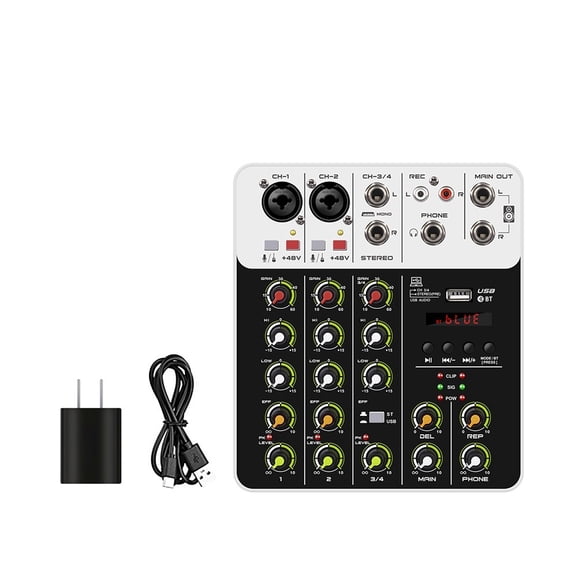 Interface Mixer, DJ Console with Bluetooth 5.0 USB Phantom Power, Delayed Playback Effects