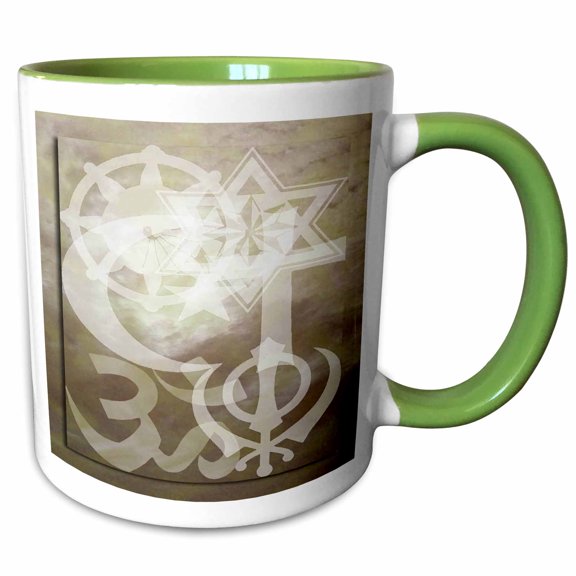 3drose, Interfaith Symbols in the Clouds, Sepia, 15oz Two-tone Green Mug