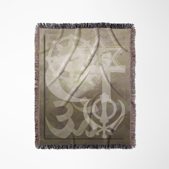 Interfaith Symbols In The Clouds, Sepia, Woven Blanket