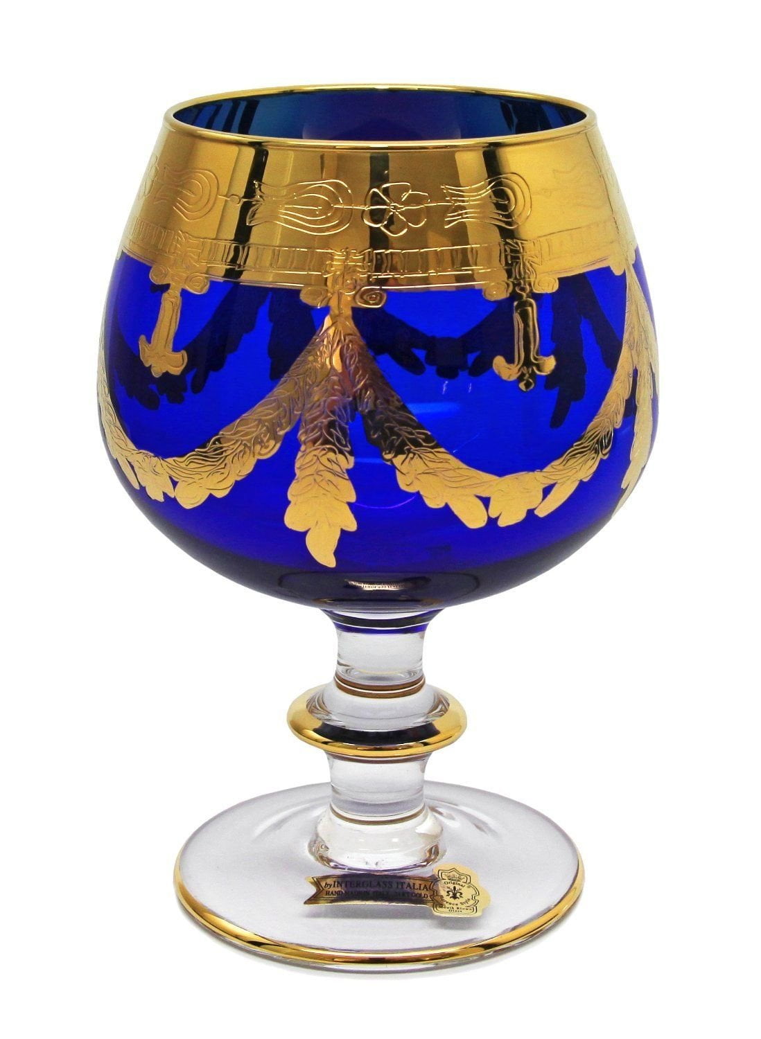 Hand Blown Cognac Glasses – Set of 4 Snifter Glasses with Cobalt Blue Rims