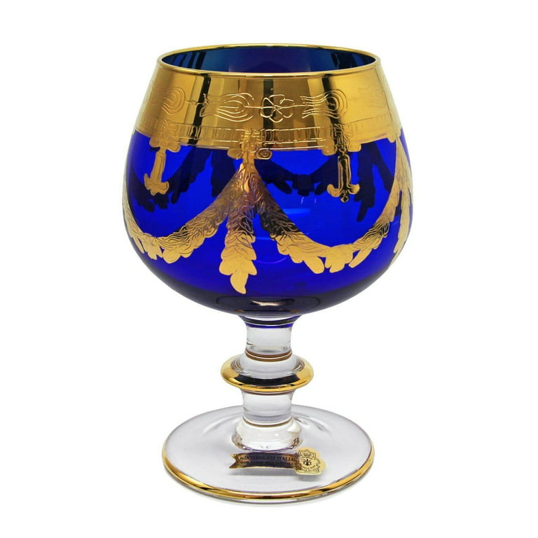 Interglass - Gold Brandy) oz, Cobalt Blue 24K Design Crystal Set 1 10 Vintage of (Blue, Hand Decorated, Italy Brandy Snifters