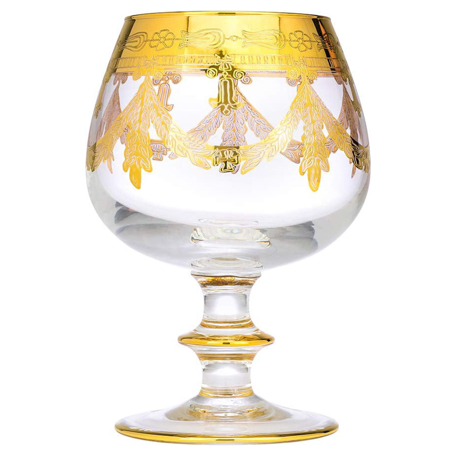 Interglass - Italy, Crystal Brandy Cognac Snifter, Vintage Design, 24K Gold Hand Decorated, 12 oz, Set of 1 (Clear, Brandy)