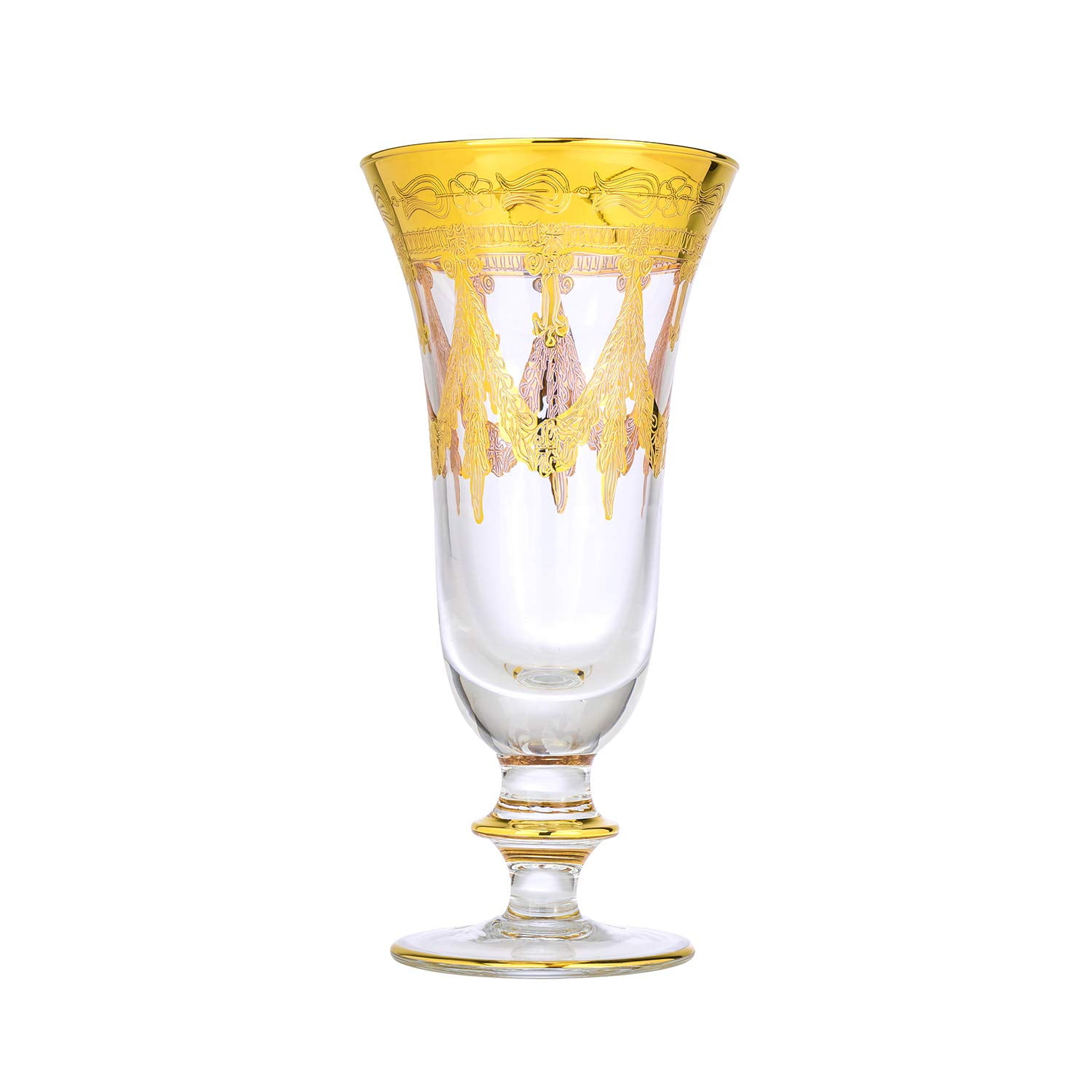 Interglass - Italy, Crystal Champagne Flutes, Vintage Design, 24K Gold Hand Decorated, 9 oz, Set of 1 (Clear, Champagne)