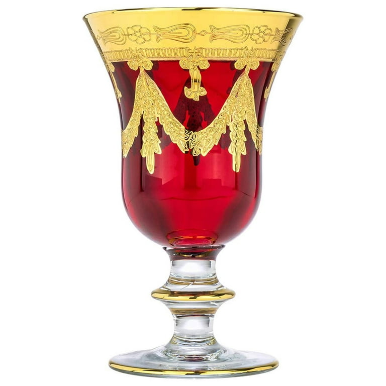 Victoria Bella 5 Oz. Hand-Made Crystal Wine Glasses on a Short Stem,  Vintage 24K Gold-Plated Red/White Wine Brandy Snifters
