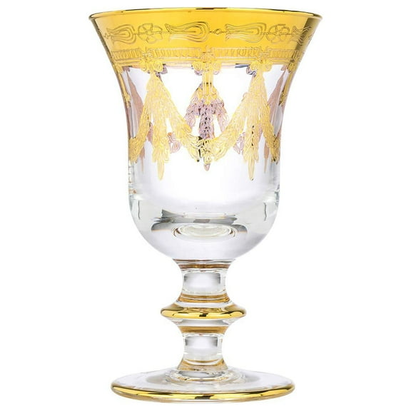 Interglass Set of 1 Crystal Wine Glasses Vintage Design 24K Gold Hand Decorated - 10 oz, Clear