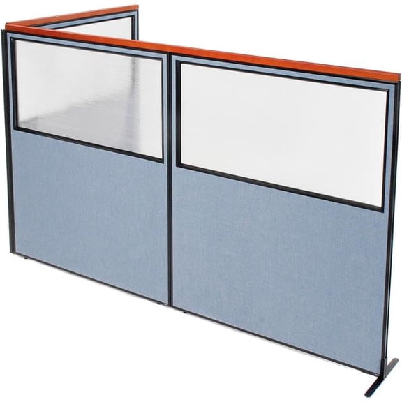 Interion Deluxe Freestanding 3-Panel Corner Divider with Partial Window, Blue - 60.25 x 73.5 in.