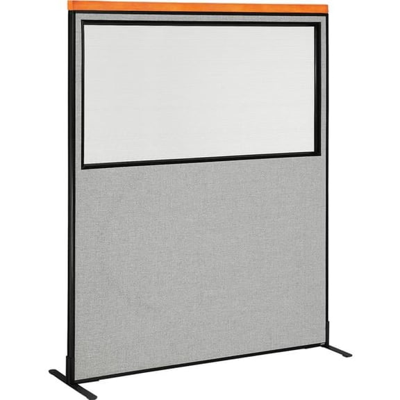 Interion Deluxe Freestanding Office Partition Panel with Partial Window, Gray - 60.25 x 96 in.