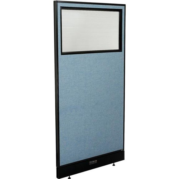 Interion Electric Office Partition Panel with Partial Window, Blue - 36.25 x 76 in.