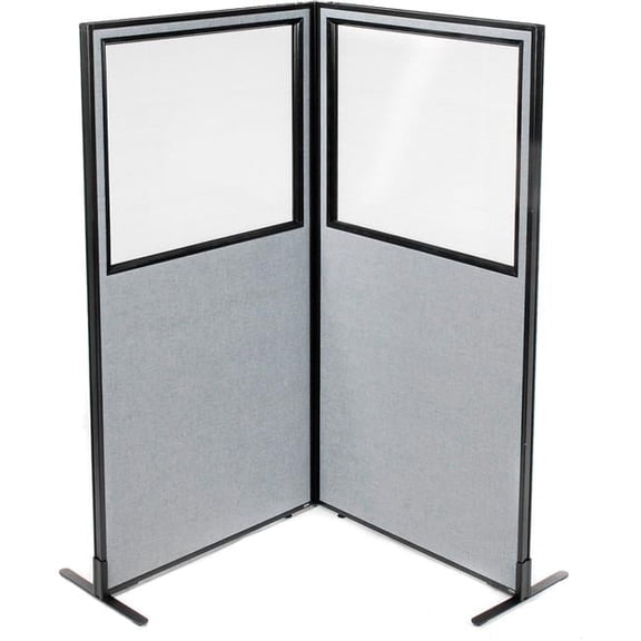 Interion Freestanding 2-Panel Corner Room Divider with Partial Window Panels, Gray - 36.25 x 72 in.